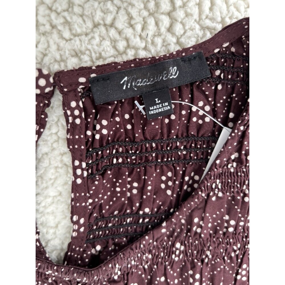 Madewell $158 Selena Midi Dress Smocked Daisy Print Plum Purple Pockets Size L - Picture 6 of 10